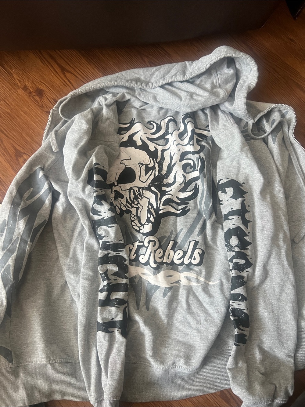 Rebel Skull Graphic Hooded Jacket - Gray